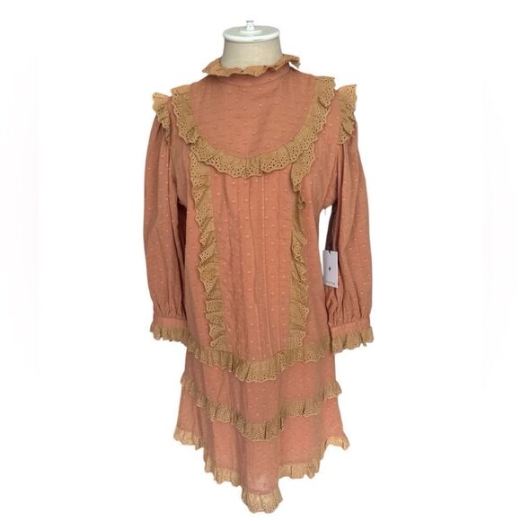 NWT Stellah NYC long sleeved moc neck eyelet lace dress in cinnamon. - Picture 1 of 2